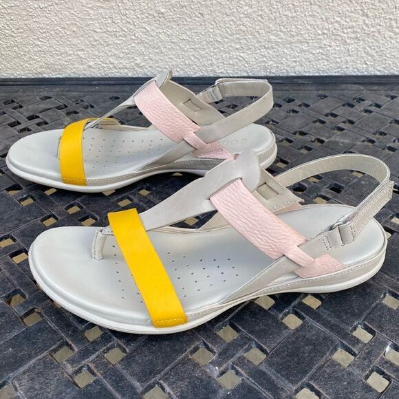 ECCO Cream, Yellow & Pink Flash Toe-Post Sandal. Size 8-8.5 (39) New With Tags! - Picture 8 of 13